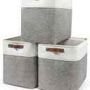 Large Fabric Storage Baskets | 50L Storage Bins, Decorative Linen Closet Baskets with Handles for Organizing, Shelf, Toys, Clothes, Home, Office, Nursery, 17x12x15Inches (Grey&White)