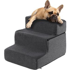 Dog Stairs for Small Dogs & Cats 13.5" H, 3-Step Non-Slip Dog Steps for Bed, Sofa and Chair, Pet Stairs with High Density Foam, Grey