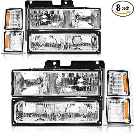 AXLAHA for 1994-1998 Chevy Silverado Headlights Assembly for 1994-1998 Chevy Silverado/Tahoe/Suburban/C10 Chrome Housing Clear Reflector Replacement Driver and Passenger Side