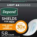 Depend Shields Incontinence Pads for Men, Light Absorbency, 58 Count (One Size)