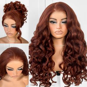 13x6 Glueless Reddish Brown Lace Front Wig Pre-Plucked Yaki Body Wave HD Lace Front Wigs Synthetic Wear And Go Glueless Red Wig Pre-Cut