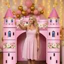Pajean 9 Pcs Princess Party Decorations 43 x 60 Inch Pink Princess Cardboard Castle Playhouse Kit Floral Castle Fort Set Girl Birthday Centerpiece for Bridal Shower, Tea Party, Wedding Decor