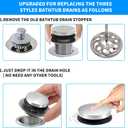 Bathtub Drain Stopper, Tub Stopper/Bathtub Plug for Tip Toe/Trip Lever/Lift&Turn Tub Drains, Bath Tub Drain Stoppers Designed for 1.5"-1.72" Drain Hole w/3 O-Rings,Chrome Plated