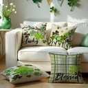 Spring Lucky Shamrock Throw Pillow Covers Green Clovers Pillowcase Watercolor Stripes Blessed Holiday Farmhouse Decorative Cushion Cases for Home Decoration 18x18 Set of 4