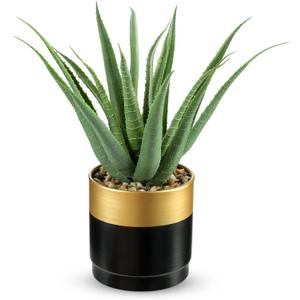 Briful Succulents Artificial Plants Realistic Agave Plant, Gold Black Metal Pot, Farmhouse Aloe Vera Fake Plants for Home Office Desk Bathroom Shelf Decorations