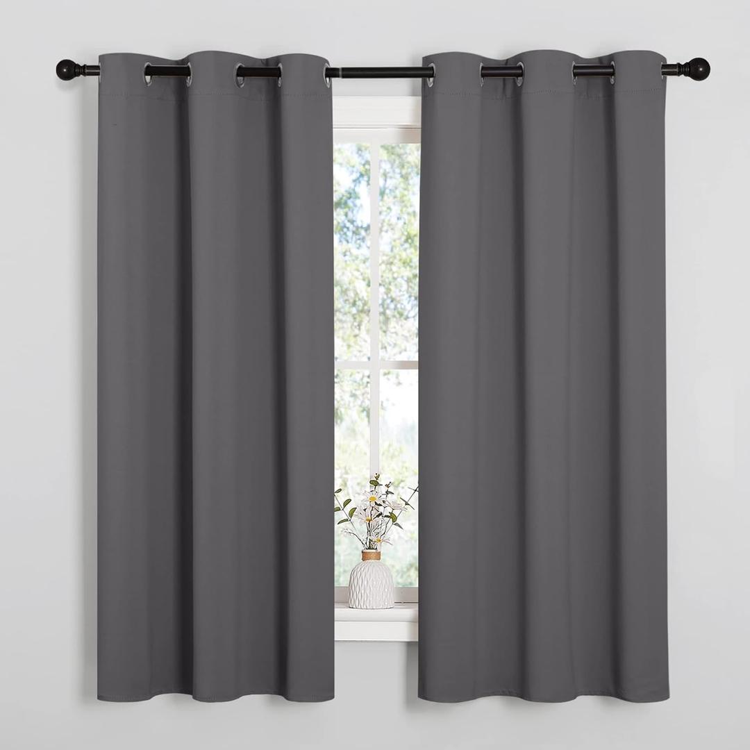 NICETOWN Thermal Insulated Grommet Blackout Curtains for Bedroom (2 Panels, W42 x L63 -Inch, Grey) (42"W x 63"L (Pack of 2), Grey)