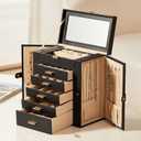 Large Leather Jewelry Box Organizer 6 layer Jewelry Storage Case for Women Girls Ring Necklace Earring Bracelet Holder with Mirror Valentine's Day Gift(Black)