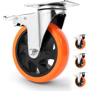 W B D WEIBIDA 5 inch Swivel Caster Wheels with Dual Locking, Heavy Duty Castors Set of 4, Silent Rolling, Top Plate Casters for Cart, Workbench, Furniture (Hardware Kits)