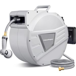 Garden Hose Reel Retractable 1/2 Inch x 100 ft, Wall Mounted with 10 Pattern Nozzle, Slow Return System and 180 Swivel, Gray