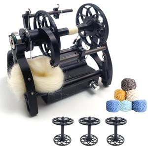 Electric Yarn Spinner Winder Spinning Wheel for Wool with 3 Bobbins, Small Yarn Winder with Forward & Reverse, Free Speed Adjustable (Black)