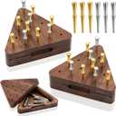 Estune 2 Set 4.3 Inch Walnut Wooden Tricky Triangle Peg Game Portable Board Triangular Game Set with Storage Box for Adults Travel Party