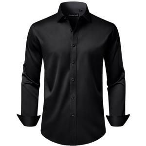 Men's Dress Shirts Long Sleeve Stretch Wrinkle Free Wedding Formal Business Button Down Shirt (Black, L)