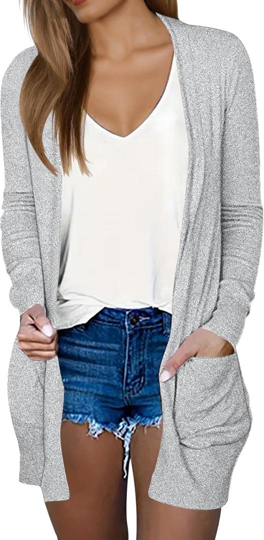DB MOON Womens Long Cardigan 2025 Fall Lightweight Long Sleeve 0pen Front Sweater with Pockets (Large, Gray)