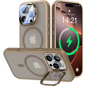 VOFATA [Upgraded] for iPhone 16 Pro Max Case with Camera Cover Stand [Fit for MagSafe][9H Camera Lens Protector] Mil-Grade Protection Translucent Magnetic iPhone 16 Pro Max Phone Case, Rose Gold