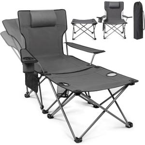 apollo walker Reclining Beach Chair, Adjustable 90-135 Backrest Camping Lounge Chairs for Adults, Folding Chair with Foot Rest & Detachable Pillow - Upgraded 8-Leg, Grey
