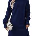 Sovoyontee Women's 2025 Fall Long Sleeve Mock Neck Sweater Dress Casual Loose Ribbed Knit Mini Short Pullover Dresses (X-Large, Navy)