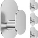 Aikzik Adhesive Towel Hooks - 4 Pack 26LB Heavy Duty Wall Sticky Waterproof Hooks for Hanging Coat, Towel, Robe, Wall Mount for Bathroom or Kitchen (Silver, Stainless Steel)