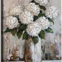 Bathroom Wall Art White Hydrangea Decor Flower Canvas Pictures Hand-Painted Vintage Floral Painting for Bedroom Abstract Farmhouse Artwork for Dining Room Living Room Home Office Decorations 16x20 Inches (20L" x 16W")