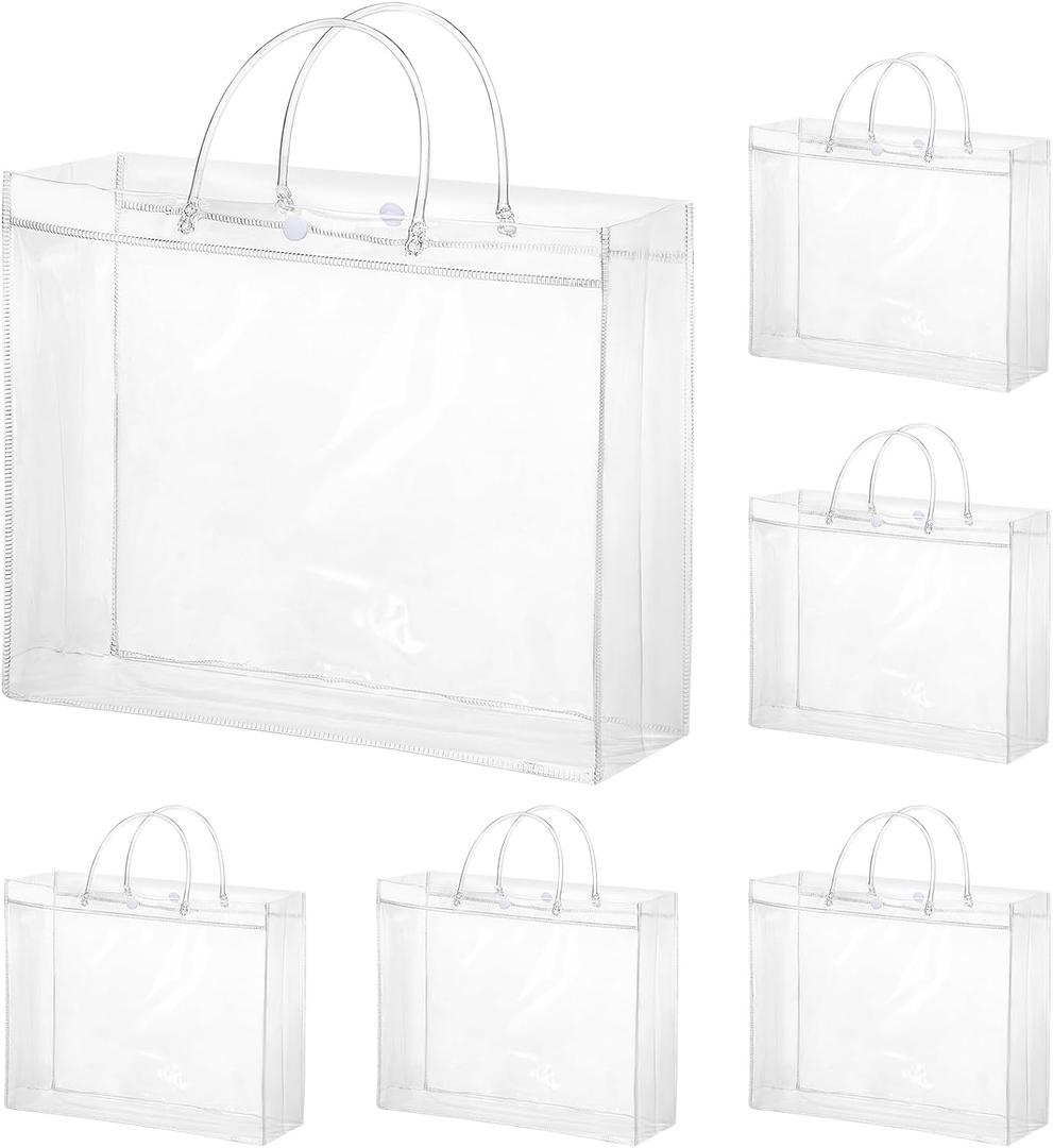 woric 6 Pack Large Clear Gift Bags with Handle, 11.8"X3.9"x9.8" Plastic Christmas Gift Bags Shopping Bag for Small Business Gifts Party Favors Stocking Stuffers