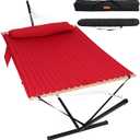 Lazy Daze Double Hammock with Stand, Balance Straps & Carry Bag for Outside
2 Person Quilted Hammock with Hardwood Spreader Bar and Stand, Pillow, 450lbs Capacity, Tool-Free Assembly, Burgundy