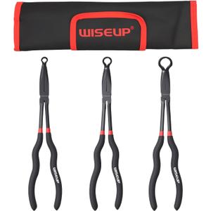 WISEUP 3-Piece 11" Long Reach Hose Grip Pliers Set, 5/16-Inch, 1/2-Inch, 3/4-Inch Dia O-shape nose plier for Easy Removal and Installation of Automotive Hoses and Fitting