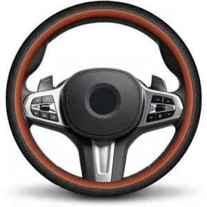 14.5-15" Nappa Leather & Carbon Fiber Steering Wheel Cover - Ultra-Thin Bare-Hand Feel, Sweat-Proof Sport Grip - Instant Supercar Interior Upgrade for Sedan/SUV