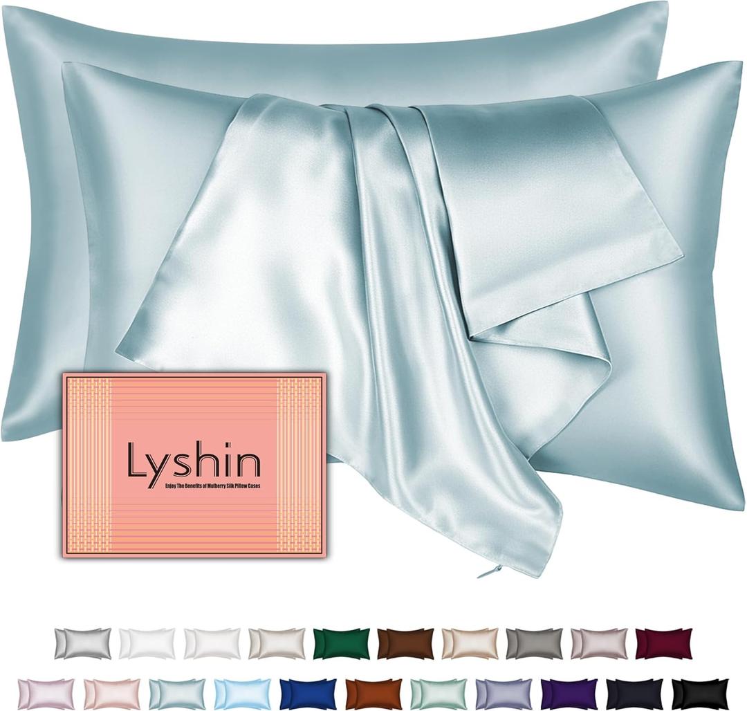 Mulberry Silk Pillow Cases 2 Pack Standard Size 20x26 Inches with Hidden Zipper, Ultra Smooth and Soft Breathable Cooling Silk Satin Pillowcase Set of 2, Better for Hair and Skin, Gifts for Women Men