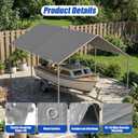 10x20Ft Carport Replacement Canopy Cover, Heavy Duty Waterproof Garage Top Shelter Cover Car Canopy with Ball Bungees,Gray(Frame Not Include)