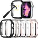 Rontion 6 Pack Hard PC Case Compatible with Apple Watch Series 11/10 42mm with Tempered Glass Screen Protector, Ultra-Thin Scratch Resistant Protective Bumper Cover for iWatch 11/10 42mm Accessories (Black+Starlight+Clear+White+Pink+Rose Gold)