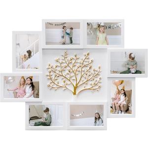 HELLO LAURA - Picture Frame Collage Large Wall Hanging Photo Frames Elegant Tree Collage Frame Gifts for Family Friends 4x6 inch Home Wall Decor Gallery Display (White - Gold Tree)