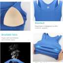 RUNNING GIRL Sports Bras for Women High Impact Seamless Ribbed Longline High Neck Workout Crop Tank Tops Padded (Blue, M)