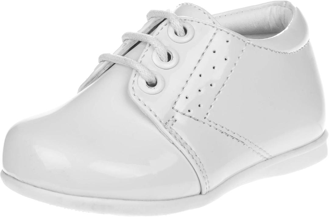 Josmo Baby Boys Dress Shoes  Casual Leatherette Derby Walking Shoes (Infant/Toddler) (White Patent Perf)