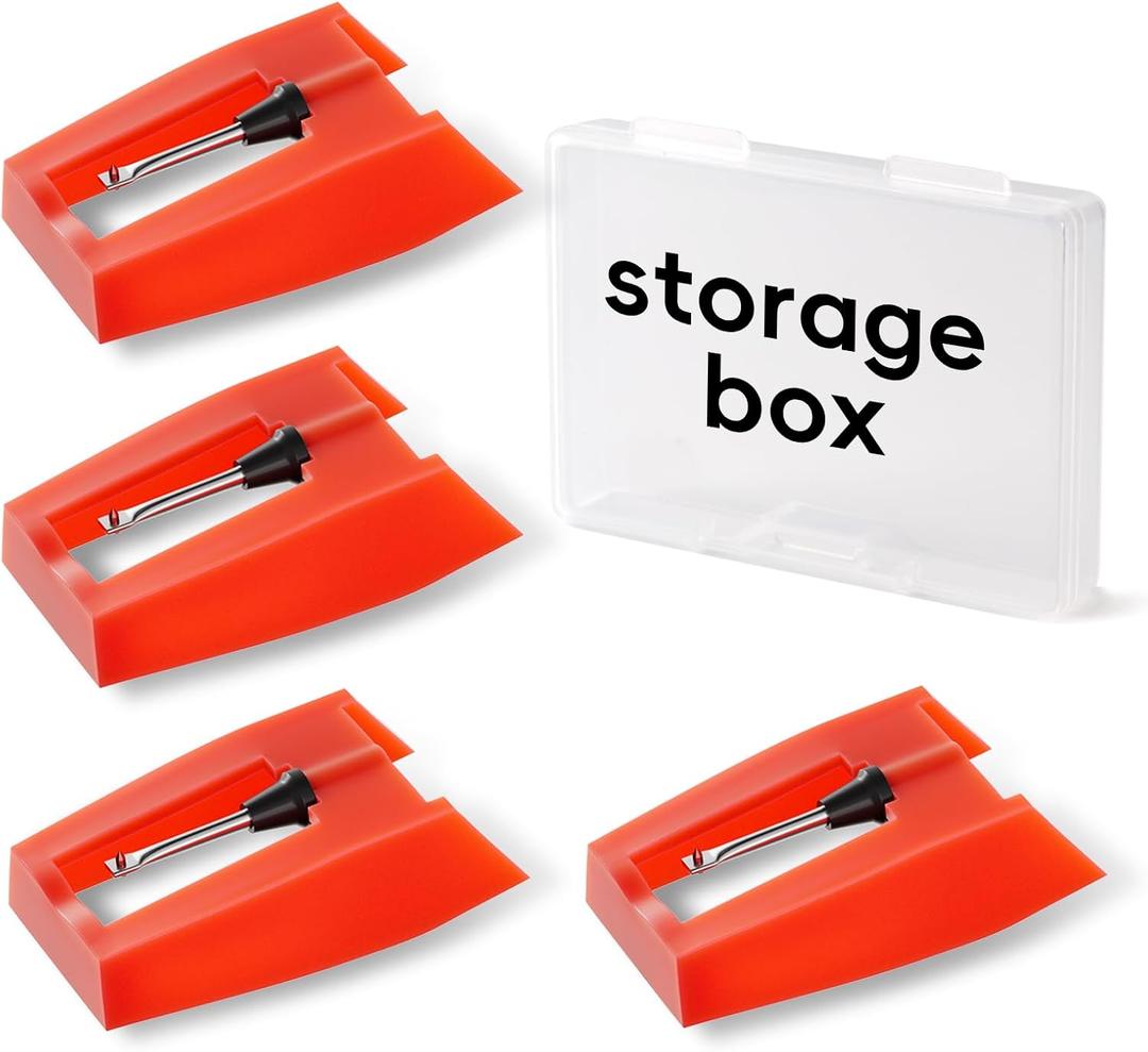 4 Pack Record Player Needles Replacement Compatible with Crosley, Victrola & More Turntable, Premium Ruby Stylus with Clear Storage Box, Phonograph Cartridge Needle for Vinyl Records Accessories