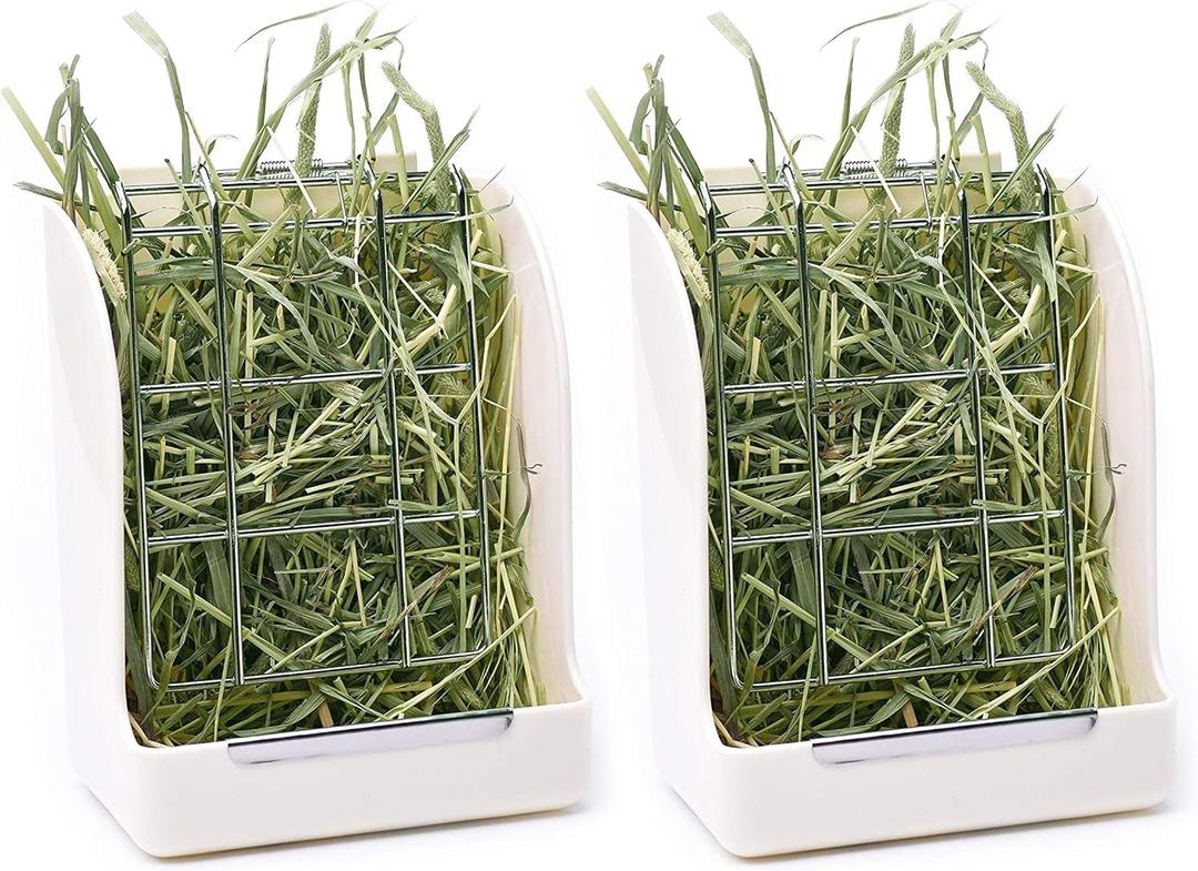 CalPalmy 2-Pack Hay Feeder for Rabbits, Guinea Pigs, and Chinchillas - Minimize Waste and Mess with 5 1/2" x 3 1/2" x 7 3/8" Hanging Alfalfa and Timothy Hay Dispenser