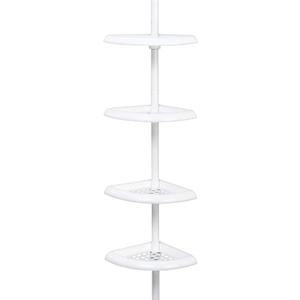 4 Tier Tension Pole Shower Caddy Plastic Corner Pole Adjustable Shelves 5-8ft White