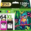 64XL Ink Cartridges Black and Color Compatible for HP Ink 64 Ink Cartridge Combo Pack for HP64 XL Ink Fit for Envy Photo 7855 7858 7155 7120 7800 6252 6255 7158 7100 7164 Tango Series Printer (2 Pack)
