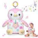 Baby Toys 0-6 Months,Musical Plush Stuffed Animal with Rattles & Crinkle Paper,Hanging Ring for Sensory Play,Tummy Time Toys for 0-12 Months Girls, Baby Girl Gift (Pink)