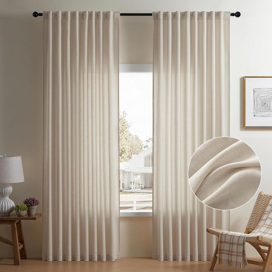 Neutral Beige Curtains 84 Inch Length for Dining Living Room Light Filtering Neutral Privacy Light Filtering Bedroom Cream Curtain 84 Inch Length 2 Panels (Oatmeal)