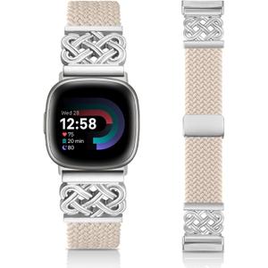 Braided Band Compatible with Fitbit Versa 4 Bands for Woman/Versa 3/Sense 1/Sense 2 Band, Magnetic Clasp Fabric Nylon with Designer Interlock Buckle Straps for Fitbit Versa4/3/Sense1/2 (Starlight)