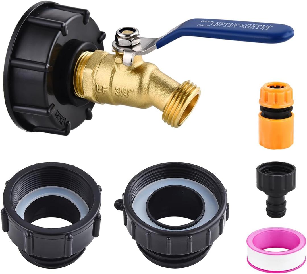 275-330 Gallon IBC Tote Tank Adapter,3-Size IBC Tote Hose Adapter, 2.44" Fine, 2 "Fine, and 2" Coarse Thread,3/4" Male NPT Inlet 3/4" Male GHT Lead-Free Brass Hose Faucet Garden Hose Connector