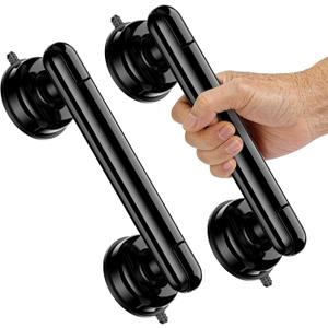 Upgraded 2-Pack Grab Bars for Shower Bathroom Wall, Heavy-Duty Suction Grab Bars Shower Handle Safety for Elderly Seniors Handicap, No Drilling Tool-Free, Easy Removal and Reusable (Black)