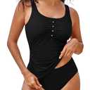 Sovoyontee Womens Tankini Bathing Suits Two Piece Tummy Control Swimsuits Ruched Tank Top with Bikini Bottom Black, 2XL