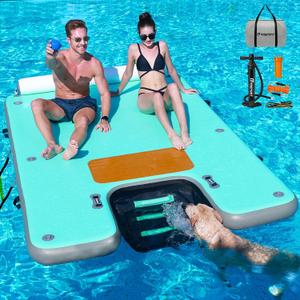FBSPORT 8FT/10FT Inflatable Floating Dock Platform with Dog Boat Ramp