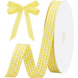 Yellow and White Gingham Ribbon 5/8" X 30 Yd Plaid Ribbon Buffalo Checker Ribbons Craft Easter Ribbons for Sewing Craft Projects Picnic Making Bows Hair Birthday Gift Wrapping Easter Decorations