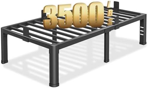 Yitong Angel 18 inch Twin Bed Frame with Rounded Corner Legs and Headboard Hole Mattress Slide Stopper 3500 LBS Heavy Duty Support Metal Platform,No Box Spring Needed, Noise Free, Easy Assembly