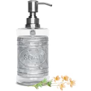 Autumn Alley Glass & Galvanized Soap Dispenser for Hand Wash, Sanitizer, Lotion  16 oz. Rustic Soap Dispenser with Pump for Kitchen/Bathroom  Charming Farmhouse Bathroom Design