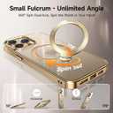 [Tri-Shield Protection] for iPhone 13 Pro Max Case with 360 Spin Stand Compatible with MagSafe [Magnetic CD Ring] [Screen & Camera Lens Protector] Shockproof Plating Never-Yellowing, Gold-6.7"