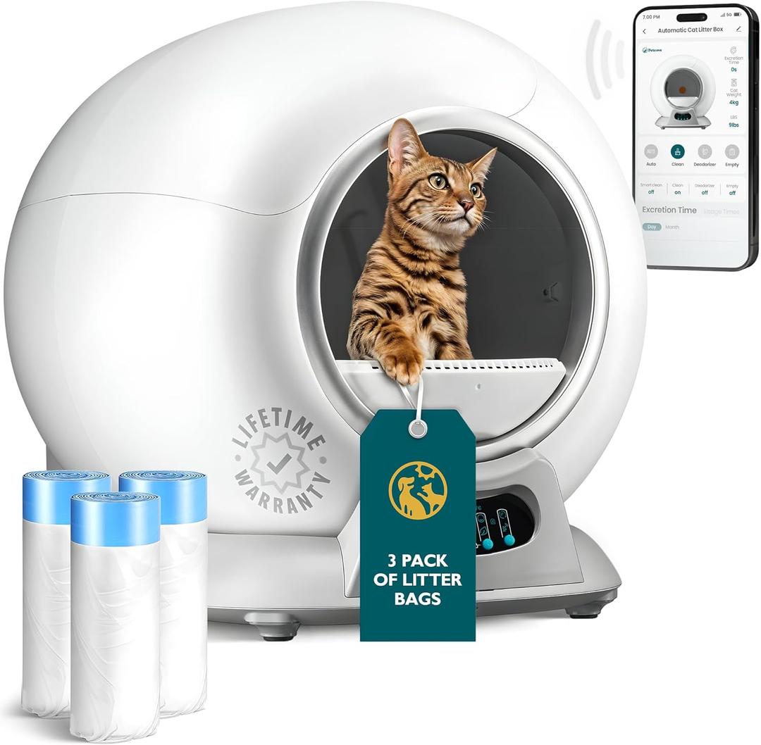 Self Cleaning Litter Box with Auto Safety Sensors for Multiple Cats - Automatic Cat Litter Box Self-Cleaning - Covered Ultra Odor Removal - Smart APP Control - Compatible On All WiFi - Electric Robot (Gray Bundle 3 Pack)