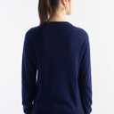 Women's Merino Wool Blend Sweater Fall Winter V Neck Long Sleeve First-Line Ready to Wear Seamless Knit Sweater (Blue)