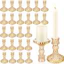 Sieral 24 Pcs Gold Taper Candle Holders 4'' Tall Candlestick Glass Holders Bulk Crystal Decorative Stand Wedding Stick Holder for Anniversary Party Dining Table Festival Decor